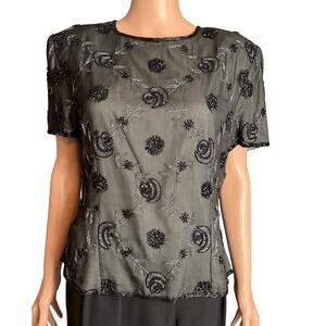 Papell Boutique Evening Wear Top XL Beaded Silk Cocktail Party Special Occasion